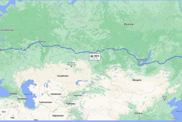 Map of Russia from St.Petersburg to Vladivostok