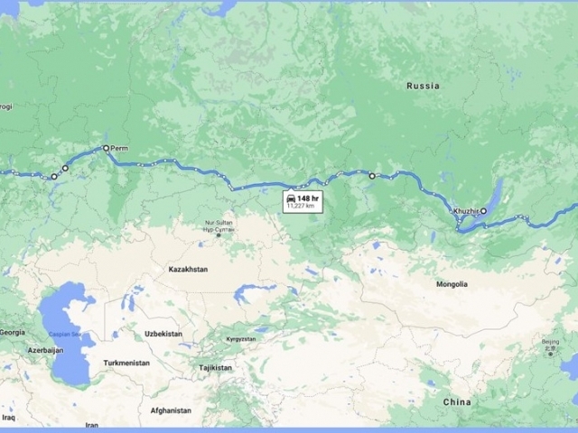 Map of Russia from St.Petersburg to Vladivostok